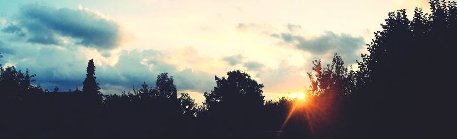Low angle view of silhouette trees against sky at sunset
