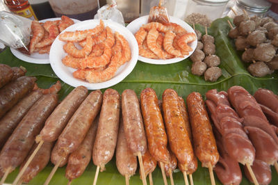 High angle view of meat on market stall