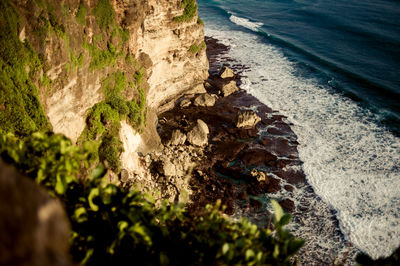 High angle view of rocks on beach