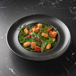 High angle view of food in plate