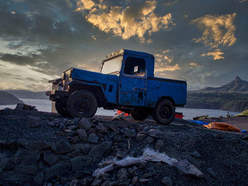 Vintage car on rock