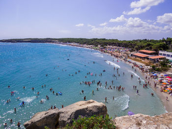 High angle view of people on beach