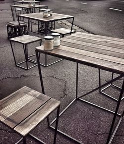 High angle view of empty coffee on table at cafe