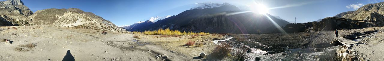 Panoramic view of snowcapped mountains against sky