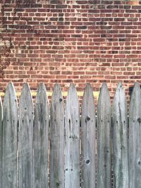 Wooden fence against brick wall