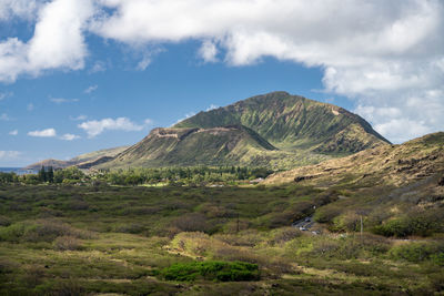 View inside the crater of the extinct volcano called koko head on oahu in hawaii