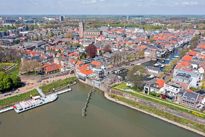 High angle view of buildings in city