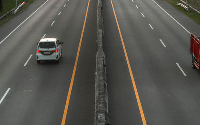 High angle view of cars on road