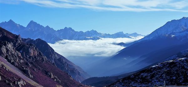 Scenic view of snowcapped mountains against sky