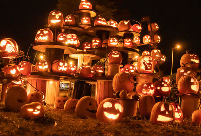 Illuminated lanterns at night