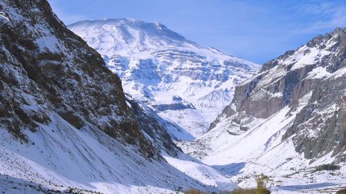 Scenic view of snowcapped mountains against sky