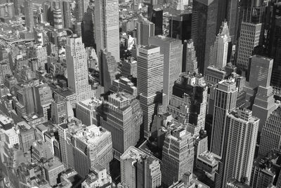 High angle view of modern buildings in city