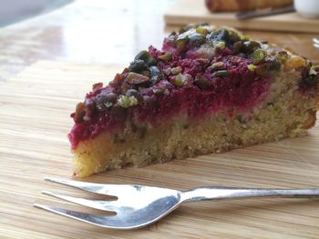 Close-up of dessert in plate on table