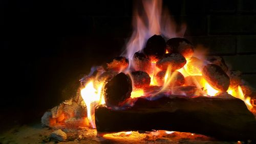 Close-up of bonfire at night