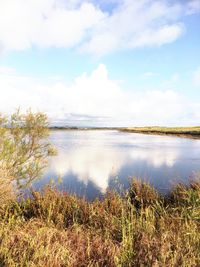 Scenic view of lake against sky