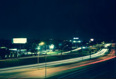 Light trails on road at night