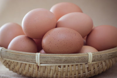 Close-up of eggs in basket