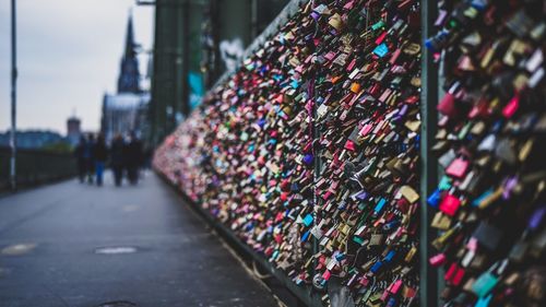 Multi colored love locks on hohenzollern bridge