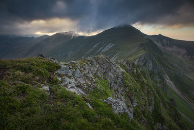 Alpine views from fagaras mountains, romania. summer carpathian landscapes.