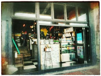 View of store through window