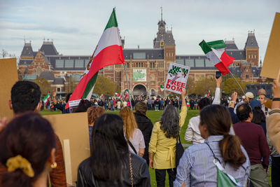 Iranian protesters demand freedom and democracy for people in iran, amsterdam, netherlands 