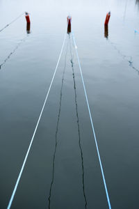 High angle view of boat in lake against sky