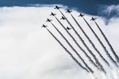 Low angle view of airshow in sky