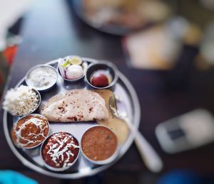 High angle view of food in plate