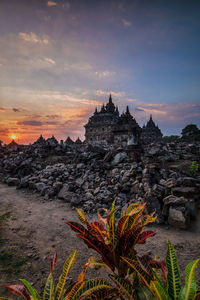 Plaosan temple at dusk, klaten central java indonesia.