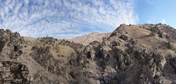 Low angle view of mountains against sky