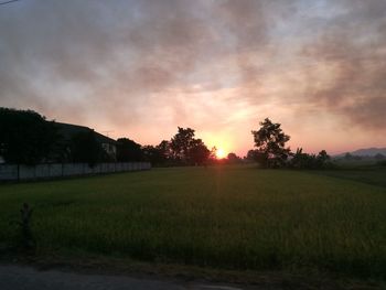 Scenic view of field against sky during sunset