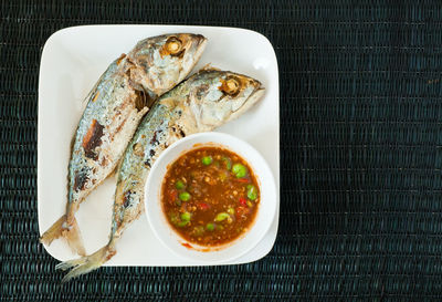 High angle view of food in plate