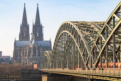 View cologne cathedral and hohenzollern bridge in cologne, germany