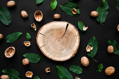 High angle view of leaves on table