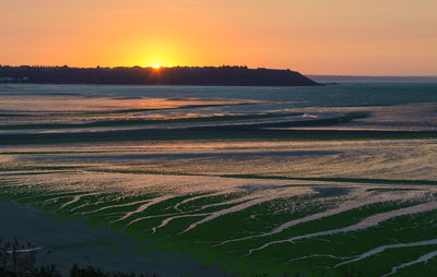 Scenic view of land against sky during sunset