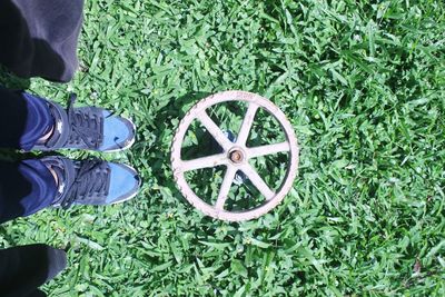 Low section of woman standing on grass