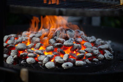 Close-up of bonfire on barbecue grill