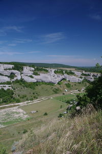 Scenic view of landscape against blue sky