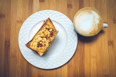 High angle view of breakfast served on table