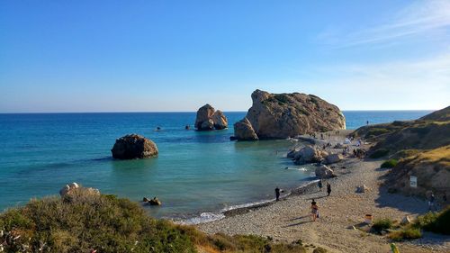 Scenic view of sea against clear blue sky