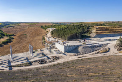 Construction of a new road and bridge.concrete new bridge supports.