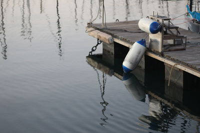 Boat moored in lake