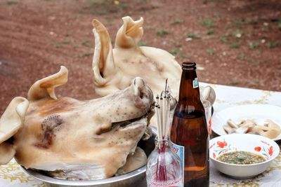 Close-up of food on table