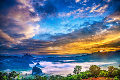 Scenic view of dramatic sky during sunset