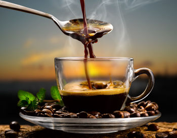 Close-up of coffee cup on table