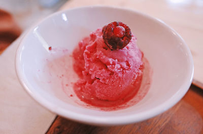 Close-up of ice cream in plate on table