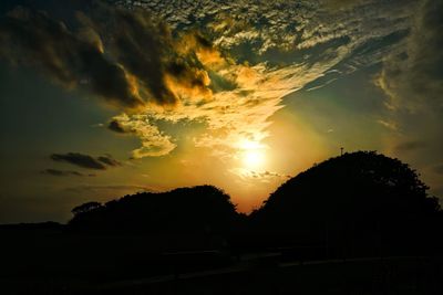 Low angle view of silhouette trees against sky during sunset