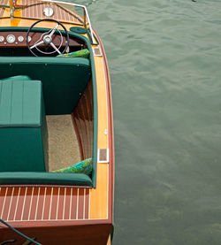 High angle view of vintage boat moored in lake