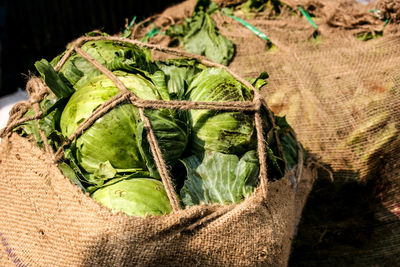 Close-up of vegetables in sack