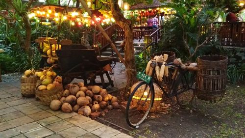 Fruits in basket at market stall